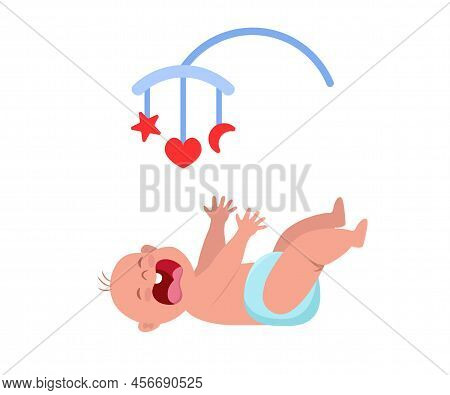 Little Baby Crying Hesterically. Crying Baby Lies And Pulls Up The Handles. Little Kid Being Unhappy