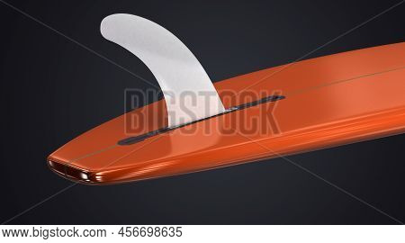 Tail Of A Red Long-board For Surfing And A White Fin - 3D Illustration