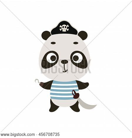 Cute Little Pirate Panda With Hook And Blindfold. Cartoon Animal Character For Kids T-shirts, Nurser