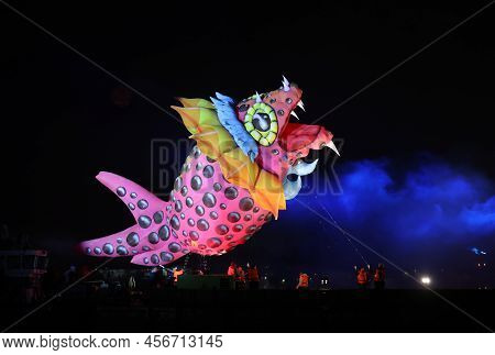 Cracow, Poland - June 4, 2022: Great Dragon Parade. The Great Outdoor Show On The Vistula River.