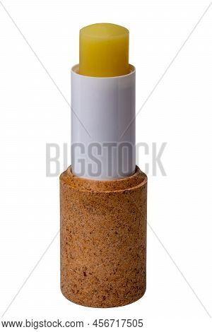 Lip Balms. Close-up Of A Pink Brown Lip Care Stick Or Chapstick Isolated On A White Background. Clip