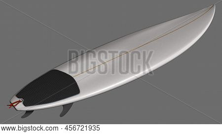 Top Of A Short Surfboard With Fins And Tail Traction Pad - 3d Illustration