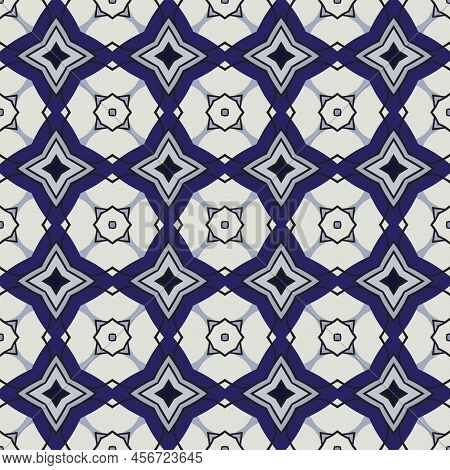 Seamless Illustrated Pattern Made Of Abstract Elements In Liight Gray And Shades Of Blue