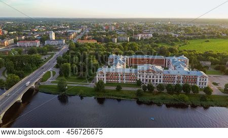 Aerial View Of Jelgava City Panorama Llu Palace In Latvia, Zemgale. Largest Baroque Style Castle In 