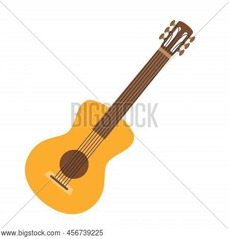 Classic Six-string Guitar. A Stringed Musical Instrument. A Symbol Of Hiking, Camping, Traveling. Fl