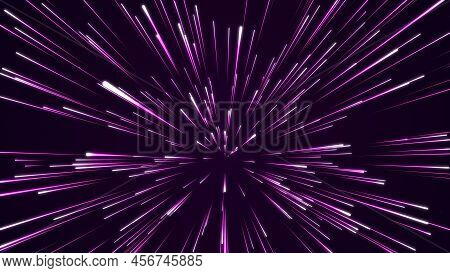 Abstract Hyperspeed Background. Movements Of Big Data Cyberspace. Dynamic Jump Pink Light Lines On T