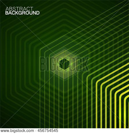 Abstract Background With Glowing Hexagon, Neon Effect. Vector Illustration