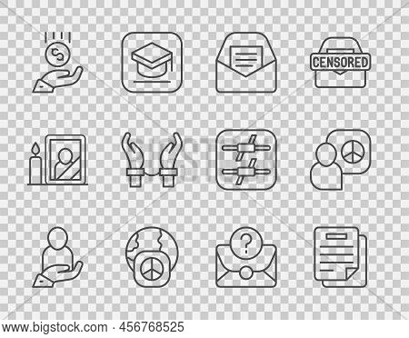 Set Line Life Insurance In Hand, Document, Mail E-mail, International Day Of Peace, Coins Minimal Wa