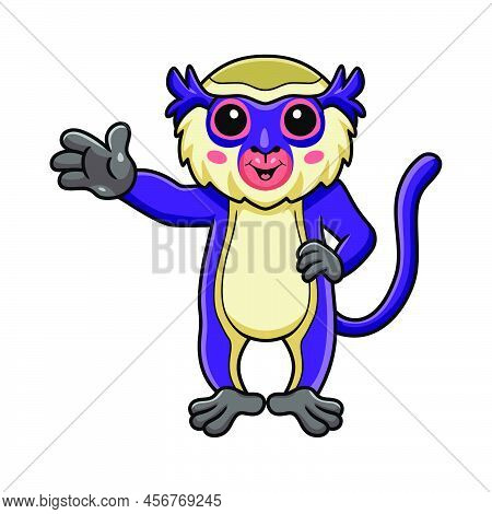 Vector Illustration Of Cute Mona Monkey Cartoon Waving Hand