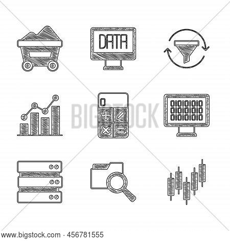 Set Calculator, Search With Folder, Browser Stocks Market, Binary Code, Server, Pie Chart Infographi
