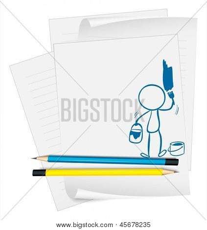 Ilustração de um papel com uma imagem de uma pintura sobre um fundo branco do homem