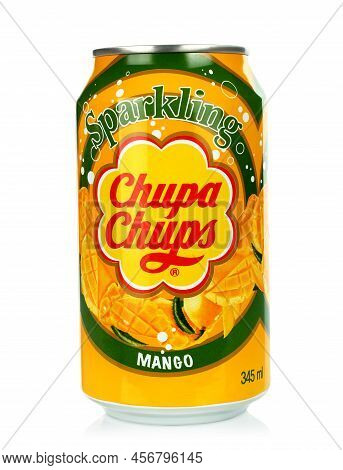 Kiev, Ukraine - May 03, 2022: Chupa Chups Soft Drink Aluminium Bottle On White Background. Chupa Chu