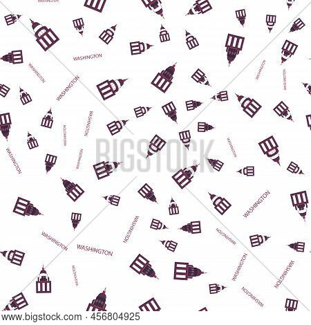 Seamless Vector Pattern With Capitol Building And Washington Lettering On White Background. Texture 