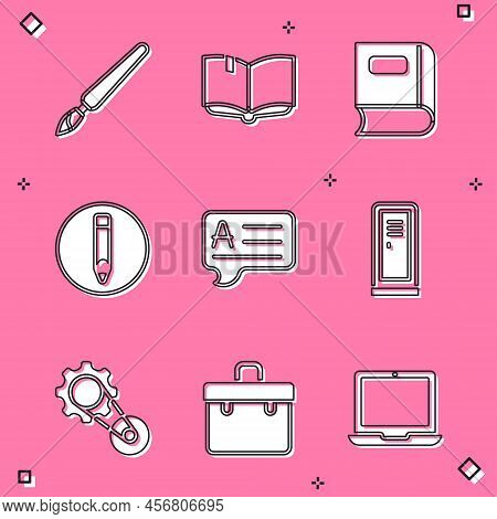 Set Paint Brush, Open Book, Book, Pencil, Speech Bubbles With Answer, Locker Or Changing Room, Timin