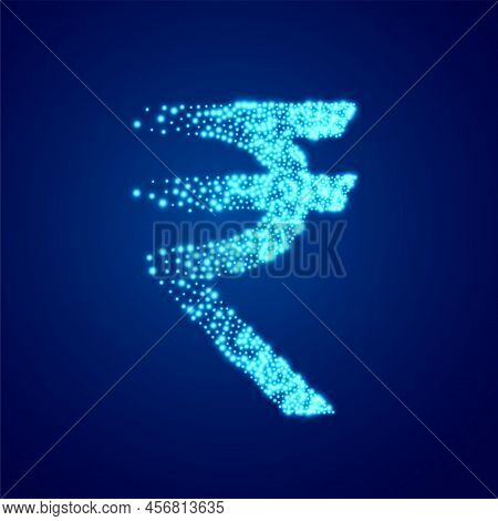 Rupee Symbol Made With Glowing Blue Particles Effect Vector Design Illustration