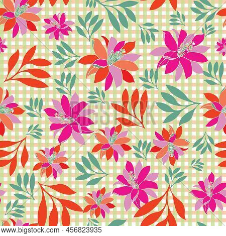 Seamless Abstract Vector Lilies Pattern Background, Suitable For Packaging, Fashion, Fabric, Gift Wr