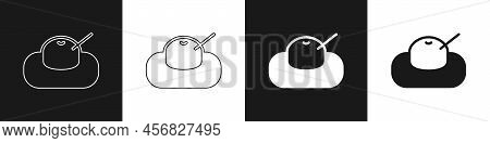 Set Mochi Icon Isolated On Black And White Background. Japanese Traditional Weet Soft Dessert. Ball 