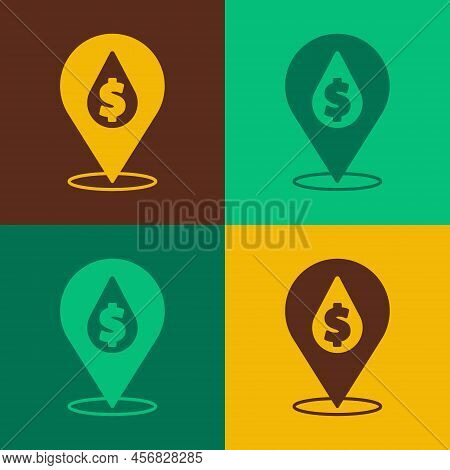 Pop Art Oil Drop With Dollar Symbol Icon Isolated On Color Background. Oil Price. Oil And Petroleum 