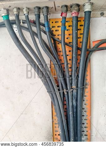 Image Of A Bunch Four Core Aluminium Cables Connection On Tray.