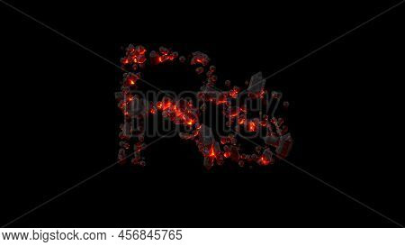 Rupee Symbol Made Of Very Hot Burning Stones On Black, Isolated - Object 3d Illustration