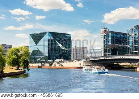 June 16Th 2022 - Berlin, Germany. Scenic Panoramic View Of Modern Business Center Berlin Db Railway