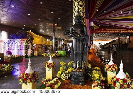 Thai People Foreign Travelers Travel Visit And Respect Praying Blessing With Holy Mystery Buddha Sta