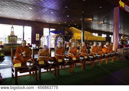 Thai People Foreign Travelers Travel Visit And Respect Praying Blessing With Holy Mystery Buddha Sta
