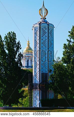Kyiv, Ukraine-june 11, 2022:memory Candle The Central Part Of Monument To Victims Of Famine Devoted 