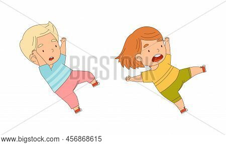 Cute Little Boy And Gil Slipping And Falling Down Cartoon Vector Illustration