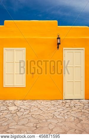 Orange Greek Mediterranean Houses. Greek Village In Balatonfured