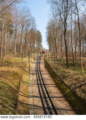Zurich, Switzerland - March 26th 2022 - Red Waggon Of The Dolder Cog Railway
