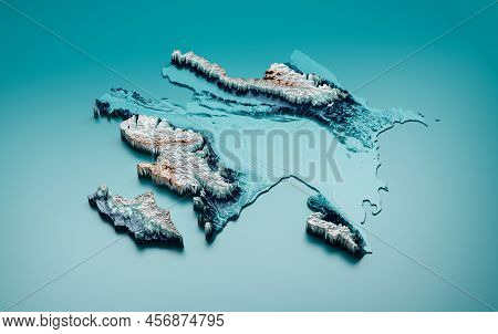 Topographic Azerbaijan Map Hypsometric Azerbaijan Elevation Tint Spectral Shaded Relief Map 3d Illus