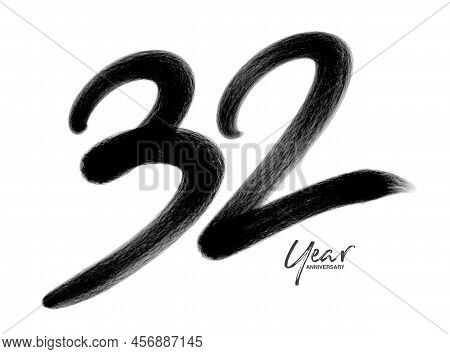 32 Years Anniversary Celebration Vector Template, 32 Years  Logo Design, 32th Birthday, Black Letter