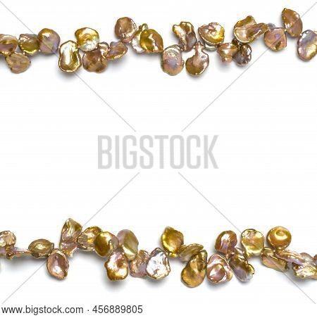 Freshwater Keshi Pearl Bracelet On White Background. Collection Of Luxury Jewelry Accessories. Studi