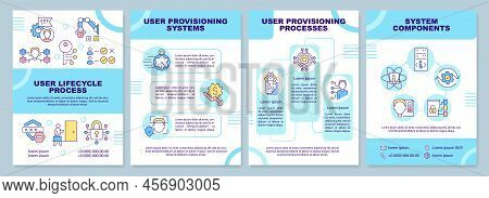 User Provisioning Software Blue Brochure Template. System Work. Leaflet Design With Linear Icons. Ed