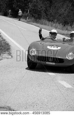 Maserati 150 S 1955 On An Old Racing Car In Rally Mille Miglia 2022 The Famous Italian Historical Ra