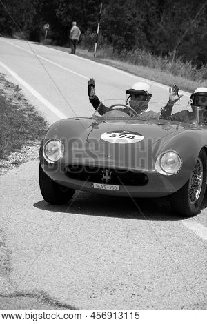 Maserati 150 S 1955 On An Old Racing Car In Rally Mille Miglia 2022 The Famous Italian Historical Ra