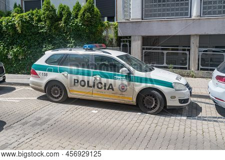 Bratislava, Slovakia - May 31, 2022: Slovak Policia Police Car Volkswagen.
