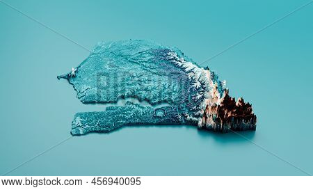 Topographic Senegal Map Hypsometric Senegal Elevation Tint Spectral Shaded Relief Map 3d Illustratio