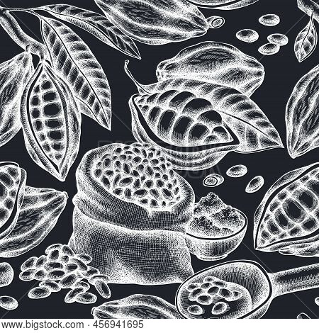 Seamless Pattern With Hand Drawn Chalk Cocoa Beans, Cocoa Stock Illustration