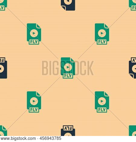 Green And Black Flv File Document Video File Format. Download Flv Button Icon Isolated Seamless Patt