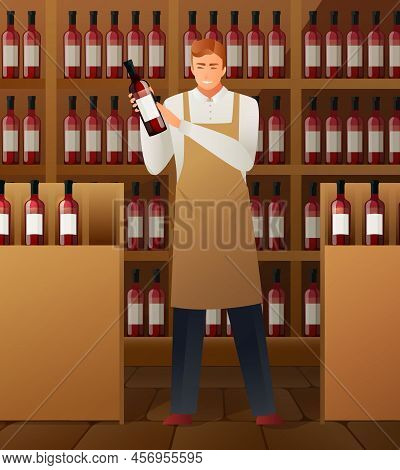 Wine Production Composition With Wine Market Symbols Gradient Flat Vector Illustration