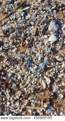 Plastic Waste And Micro Plastic Washed On The Shore Of The Atlantic Ocean