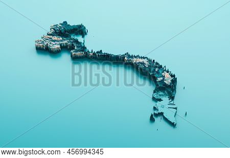 Topographic Vietnam Map Hypsometric Vietnam Elevation Tint Spectral Shaded Relief Map 3d Illustratio