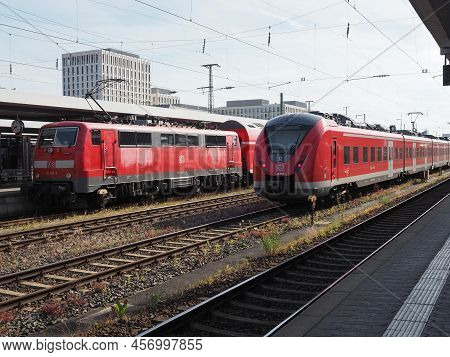 Trains At Nuernberg Hauptbahnhof Central Station In Nuernbergp