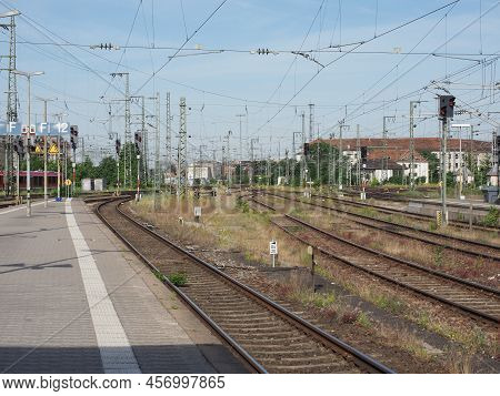 Trains At Nuernberg Hauptbahnhof Central Station In Nuernbergp