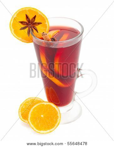 glass of mulled wine with oranges