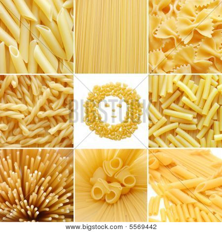 Forskellige former for italiensk Pasta. Mad Collage
