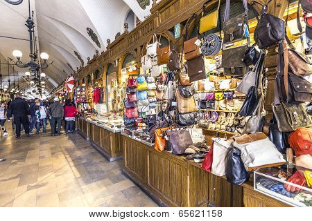 Passage With Artistic Craft Souvenir Stalls Of The Gothic Cloth Hall Sukiennice On The Main Market S
