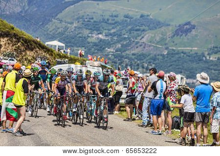 The Peloton In Pyrenees Mountains